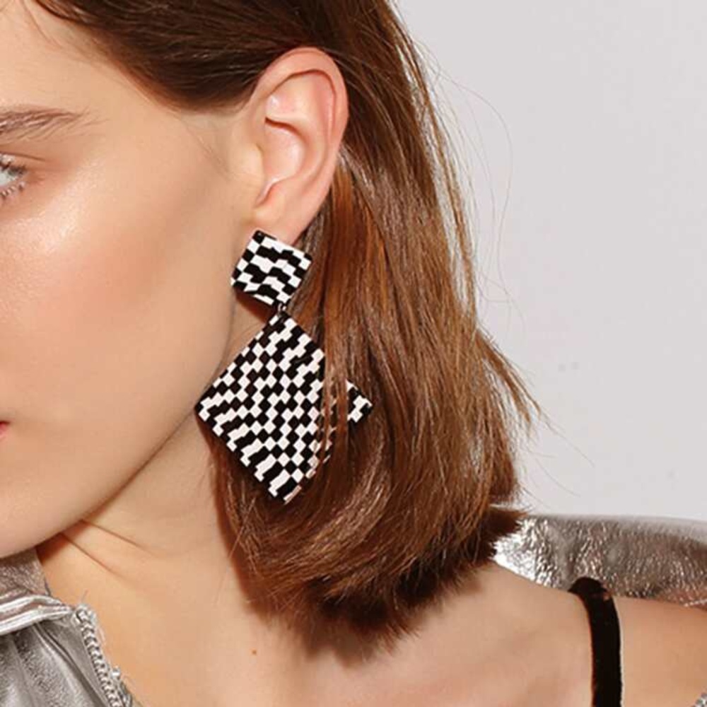 Checkered Drop Earrings - Picture 1 of 6